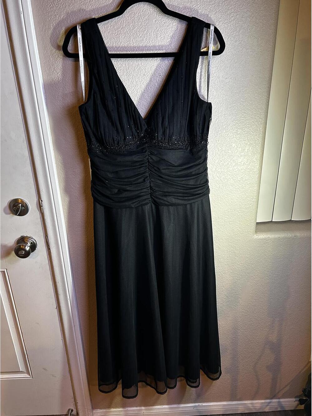 Elegant Black Beaded Evening Dress by David's Bridal Size 14W